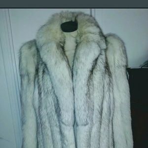 Real SAGA FOX Crystal Silver Fox Fur Coat Jacket S